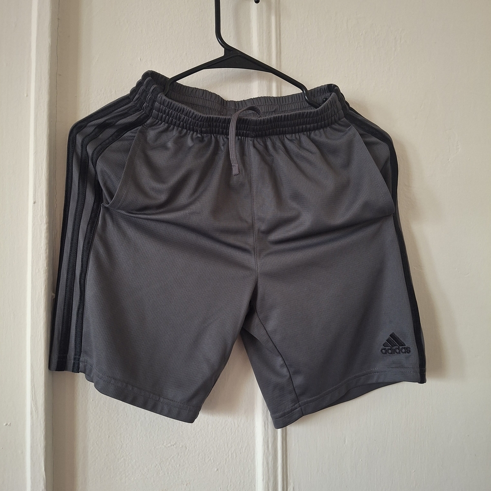 adidas Men’s Gray Athletic Shorts with Black Stripes